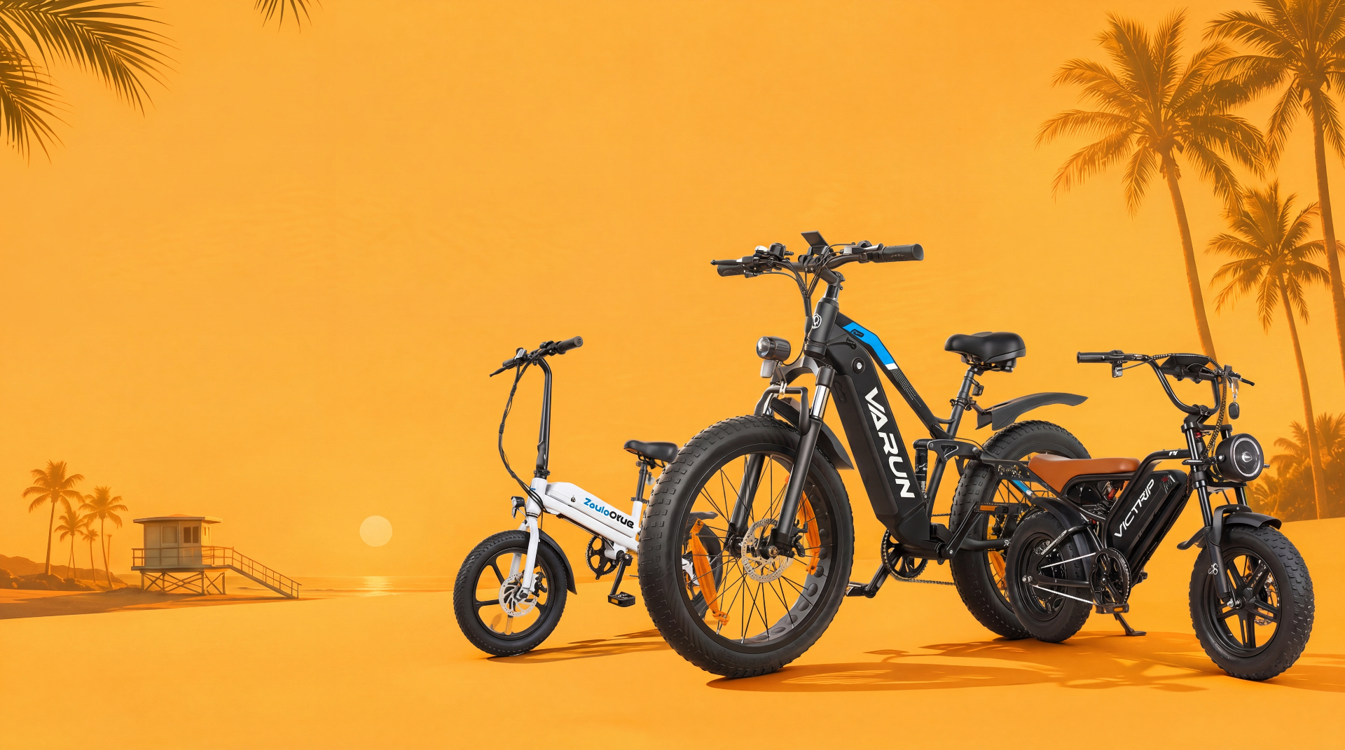 Pedal Hut e-bike lineup at a Los Angeles sunset