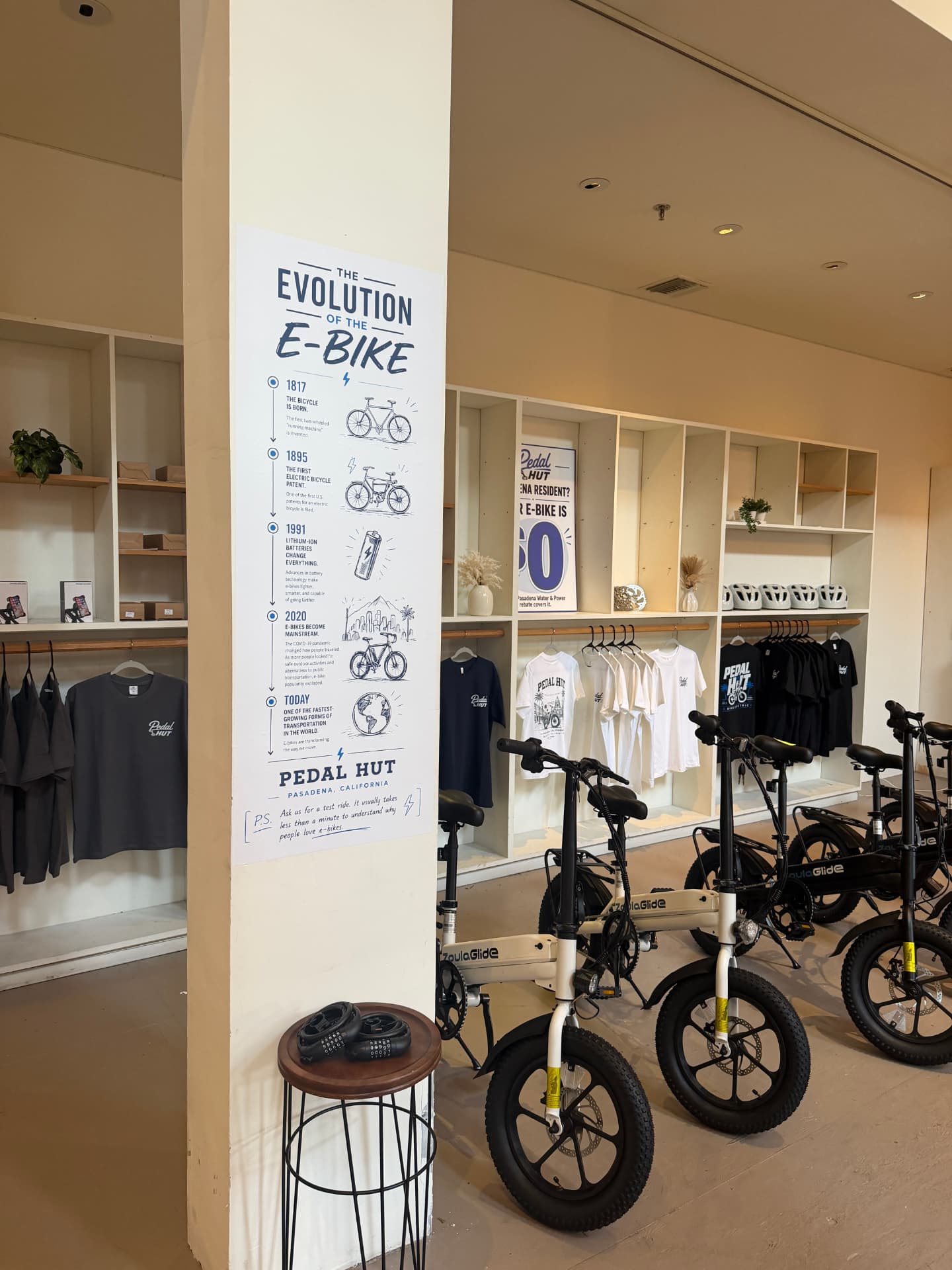 Pedal Hut shop interior with e-bikes and apparel